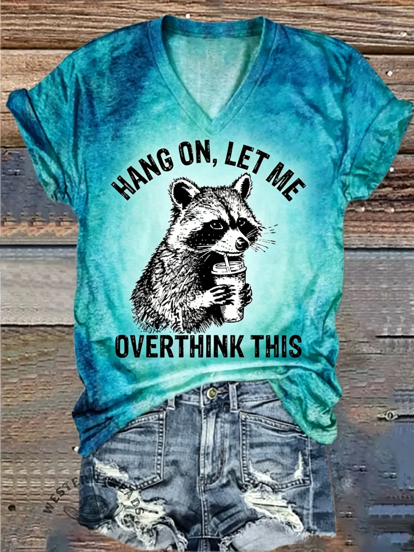 Women V Neck Tie Dye Funny Animal Slogan Graphic Casual Short Sleeve T-Shirt