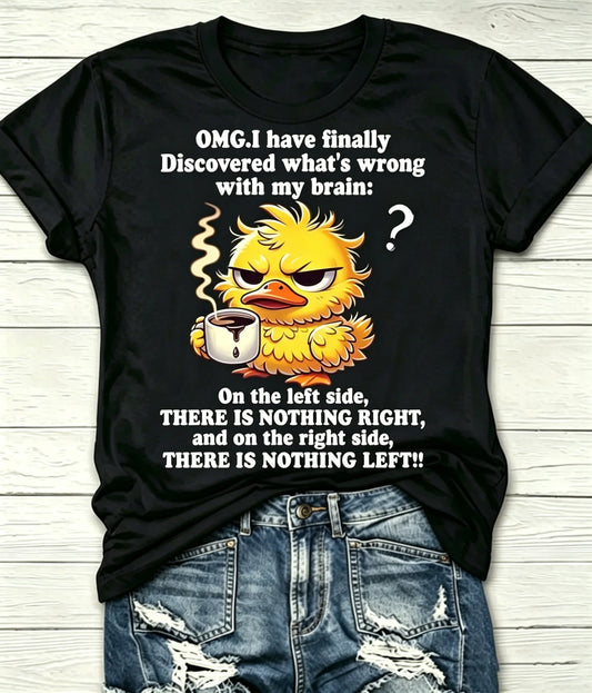 Women Crew Neck Short Sleeve Funny Cartoon Text Graphic Casual T-Shirt