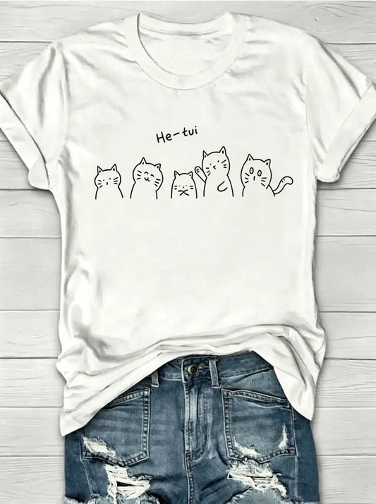 Minimalist Line Art Pattern Crew Neck Short Sleeve Pure Cotton T-Shirt