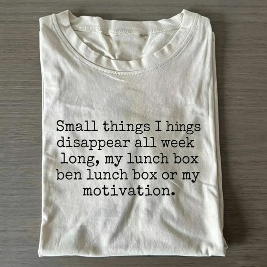 White Funny Office Worker Self-deprecating "Lose Lunch Box & Motivation" Crew Neck Short Sleeve T-shirt