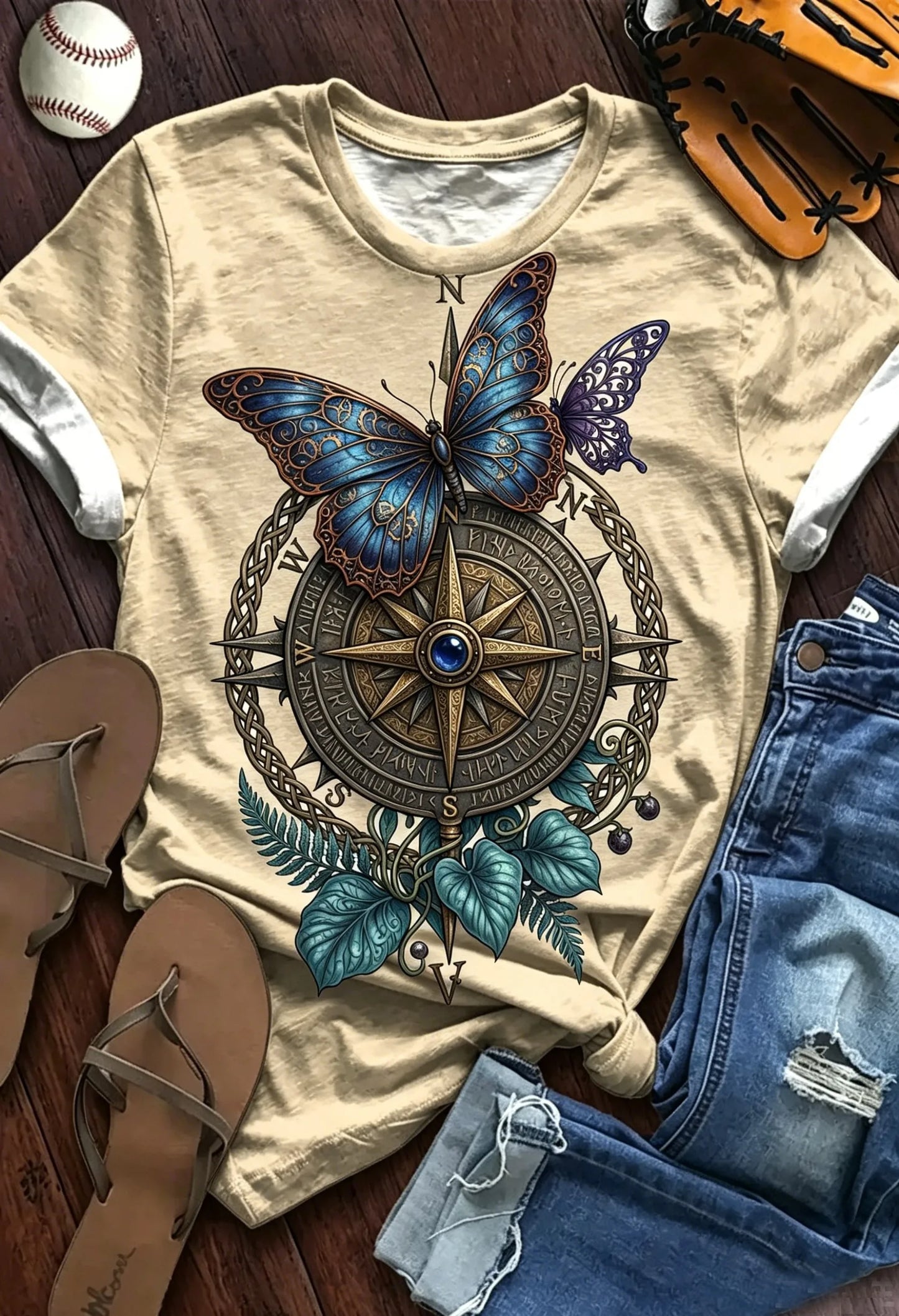 Women Crew Neck Short Sleeve Vintage Graphic Casual T-Shirt