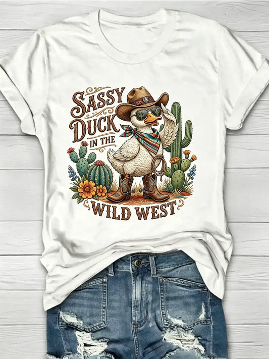 Women Funny Animal Graphic Crew Neck Short Sleeve Casual Cotton T-Shirt