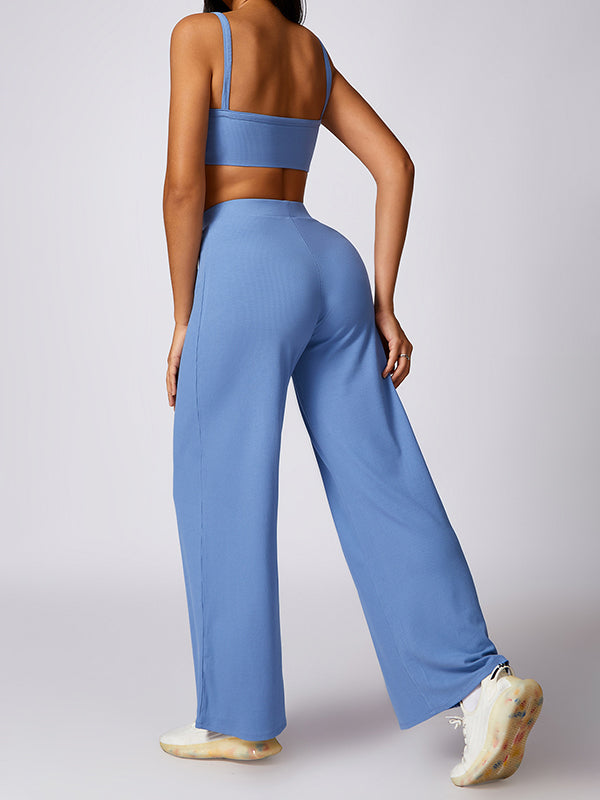 Wrap Solid Color Spaghetti-Neck Sports Bra&Pants Two-Piece Sets