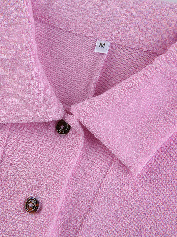 Pink Lapel Button Rompers