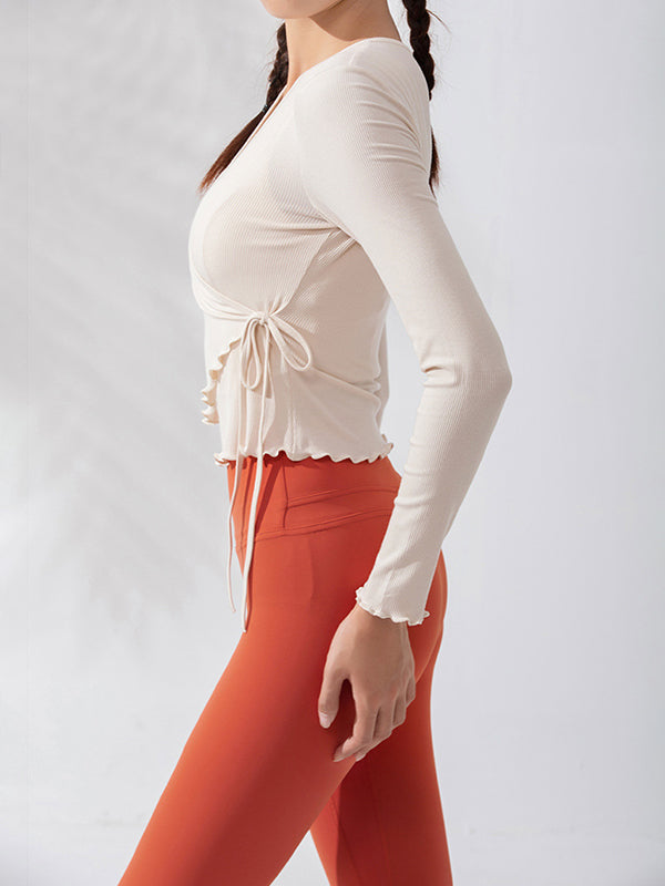 Loose Bandage Solid Color V-Neck Yoga Tops