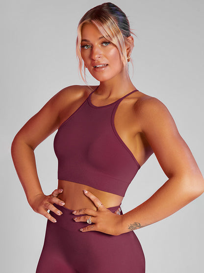 Skinny Wrap Hollow Sports Bra Solid Color Spaghetti-Neck Tank