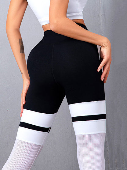 High-Waisted Buttocks Contrast Mesh Stitching Yoga Leggings