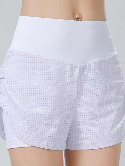 Drawstring Hollow Pockets Solid Color Sports Shorts