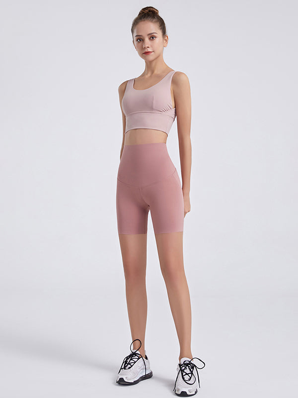 Wrap High-Waisted Solid Color Sports Shorts