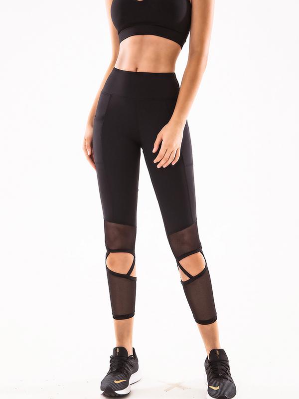 Solid Hollow Wrap Breathable Yoga Leggings