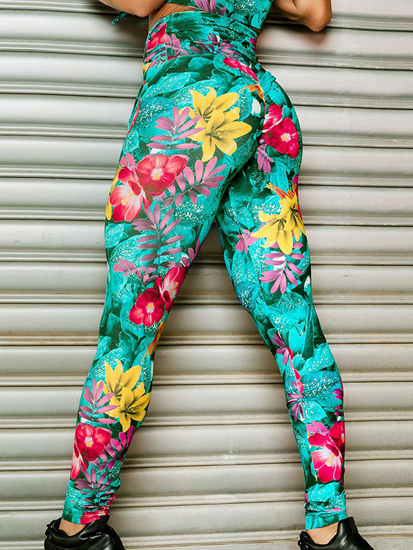 Floral Print Hips-Lift Shaped High Waisted Sport Leggings