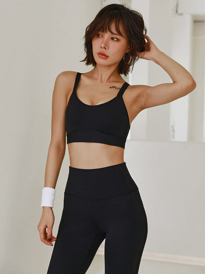 Skinny Wrap Back Cross Color-Block Spaghetti-Neck Sports Bra