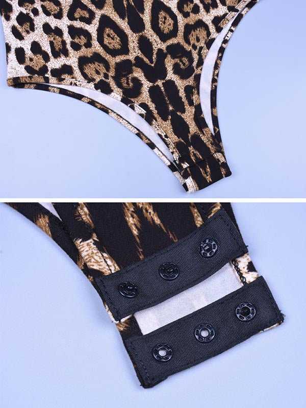 Long Sleeve Leopard Print  Sports Bodysuit