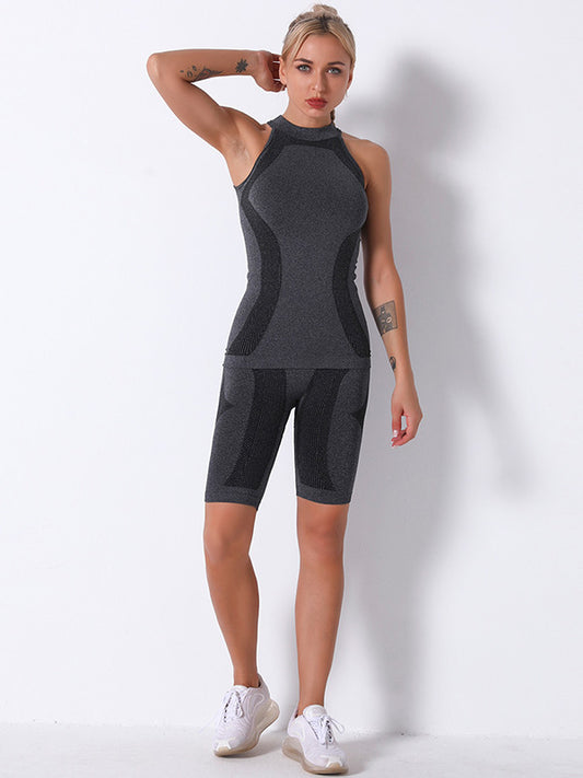 Seamless Knitting Breathable  High Collar Short Gym Suit