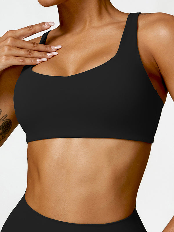 Skinny Wrap Hollow Solid Color Spaghetti-Neck Sports Bra