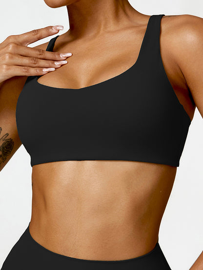 Skinny Wrap Hollow Solid Color Spaghetti-Neck Sports Bra