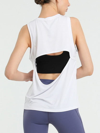 Loose Sleeveless Hollow Solid Color Round-Neck Sports Vest Top