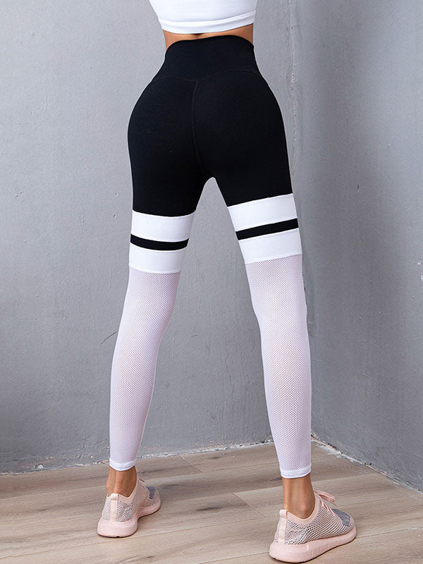 High-Waisted Buttocks Contrast Mesh Stitching Yoga Leggings