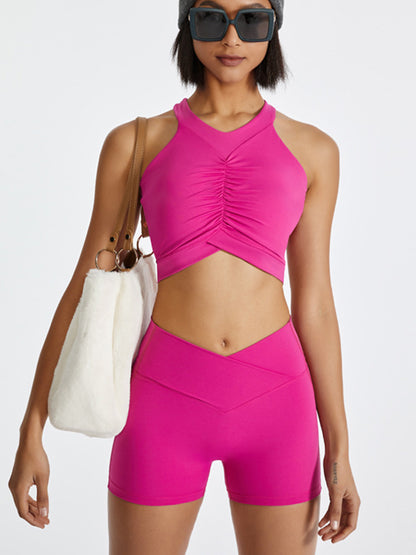 Lulu Solid Color Bra & Shorts Yoga Suits