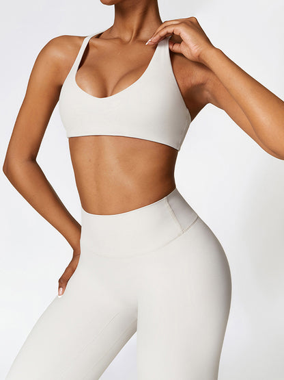 Skinny Wrap Hollow Solid Color Spaghetti-Neck Sports Bra