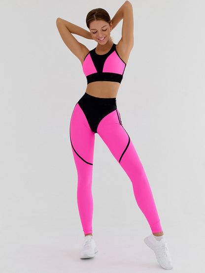 Shiny Color Split-Joint Bra&Legging Close Fitting Sport Suits