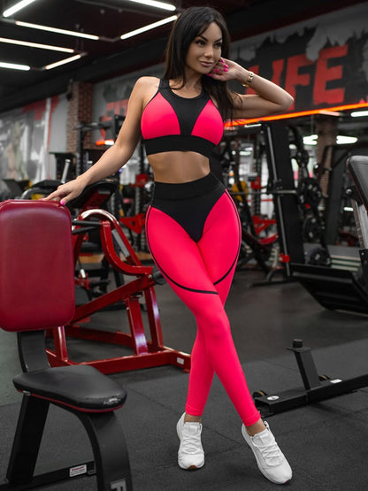 Color Block Patchwork Tank&Legging Trendy Gym Suits