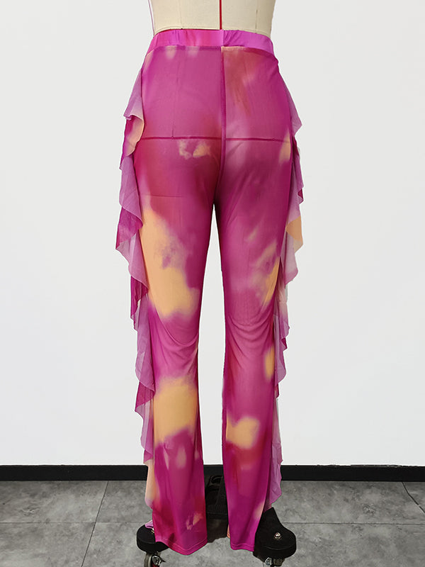 Straight Leg Wrap Printed Tie-Dyed Casual Trousers