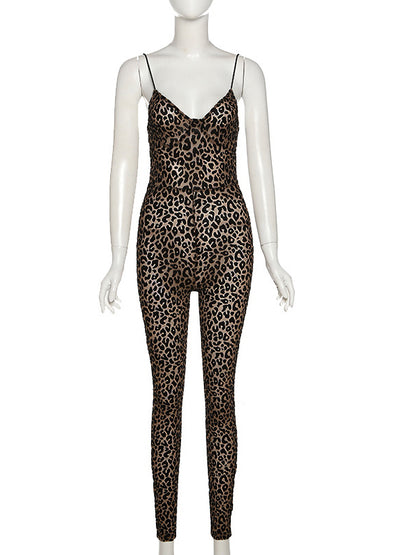 Leopard U-Neck Sleeveless Wrap Jumpsuits