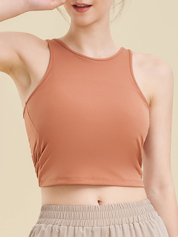 Sleeveless Wrap Bandage Hollow Solid Color Round-Neck Sports Bra