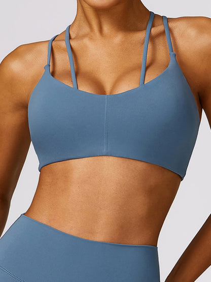 Wrap Hollow Solid Color Spaghetti-Neck Sports Bra