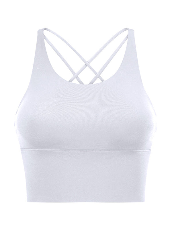 Skinny Wrap Yoga Tops Hollow Solid Color Spaghetti-Neck Bra