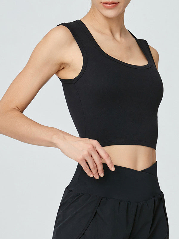 Skinny Wrap Solid Color Spaghetti-Neck Sports Bra