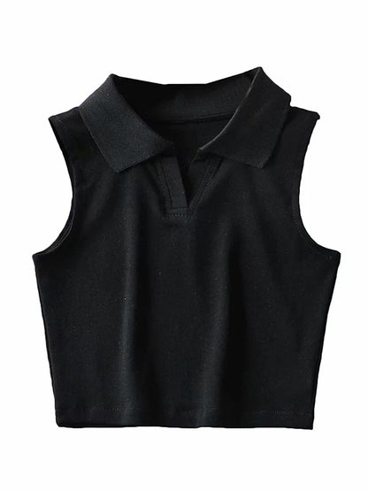 Solid Color Sleeveless Lapel Sports Casual Tanks