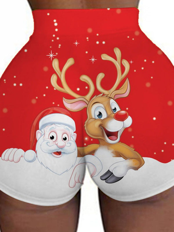 Christmas Printing Buttock Lifting Large Size Tight Fitting Shorts