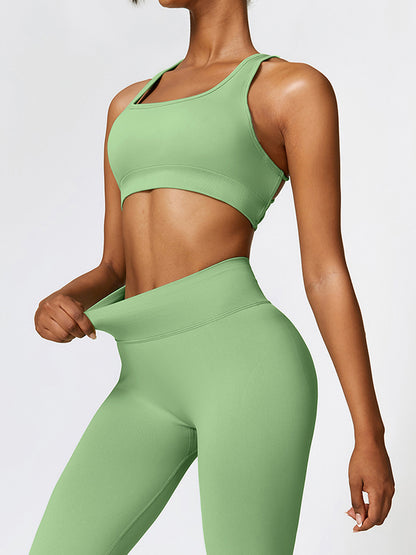 Wrap Back Cross Hollow Solid Color Square-Neck Sports Bra