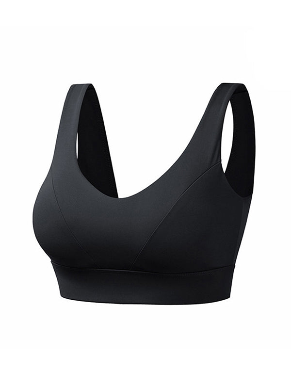 Skinny Wrap Sports Bra Buttoned Hollow Solid Color Spaghetti-Neck Bra