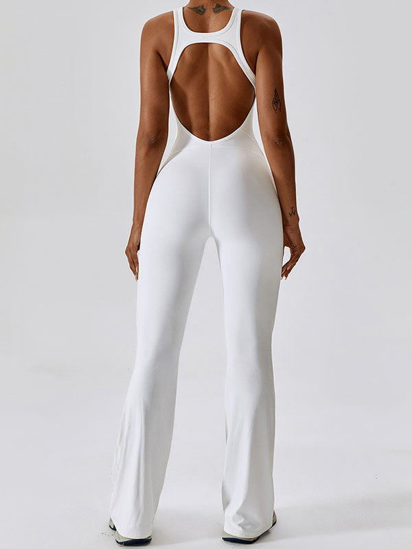 Skinny Wrap Backless Solid Color U-Neck Jumpsuits