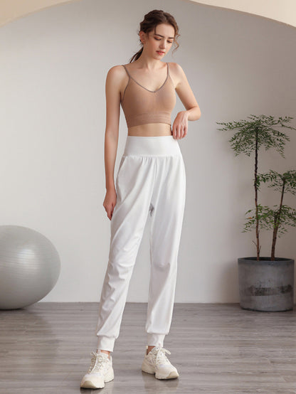 Loose High-Waisted Pockets Solid Color Athletic Pants