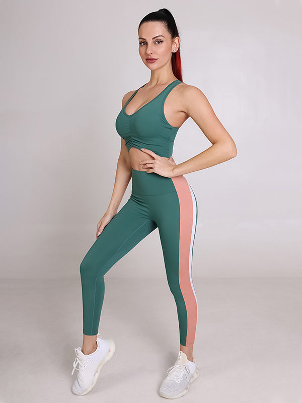 Nude Color Contrast Stitching High Elastic Sports Fitness Suit