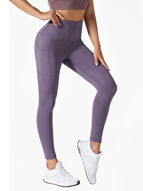 High-Waisted Pockets Wrap Solid Color Leggings