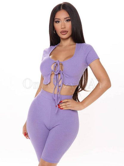 Wrap Solid Color Bandage Exposed Navel Suits