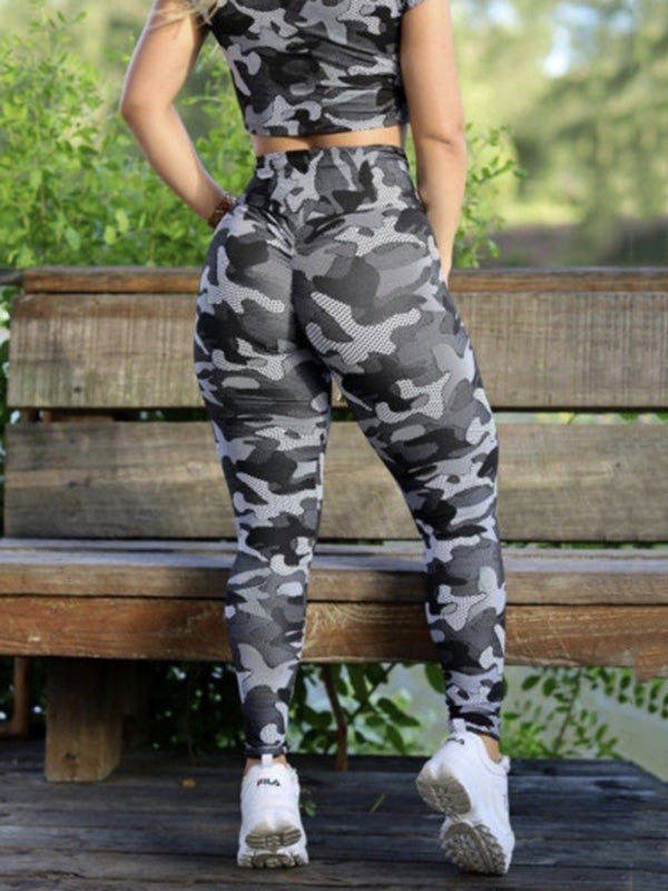 Camouflage Short Sleeve Top&High-Waisted Leggings Sports Suit