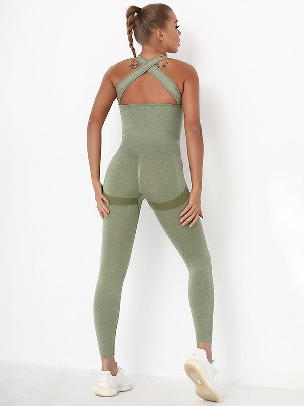 Solid Color Sleeveless U-Neck Yoga&Gym Jumpsuits