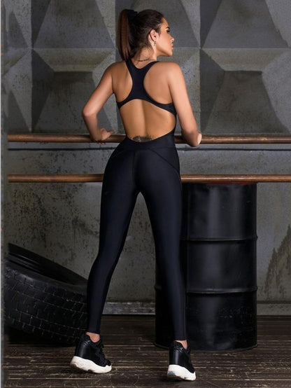 Sexy Solid Color Backless Split-Joint Sports Jumpsuits