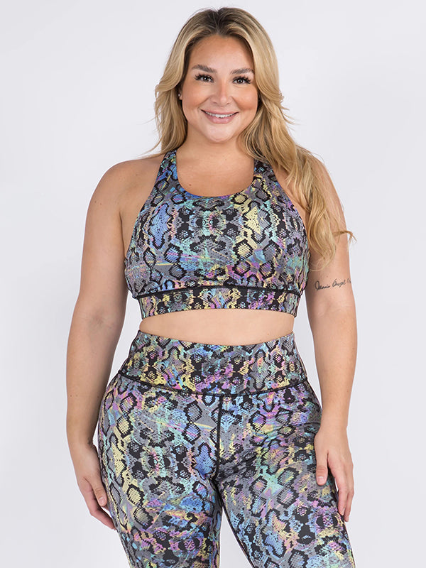 Plus Size High-Waisted Hollow Snakeskin Printed Spaghetti-Neck Bra&Leggings Suits