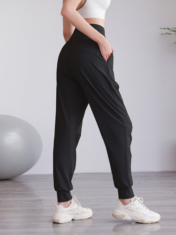 Loose High-Waisted Pockets Solid Color Athletic Pants