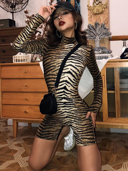 Animal Printed Long Sleeve Sports Rompers