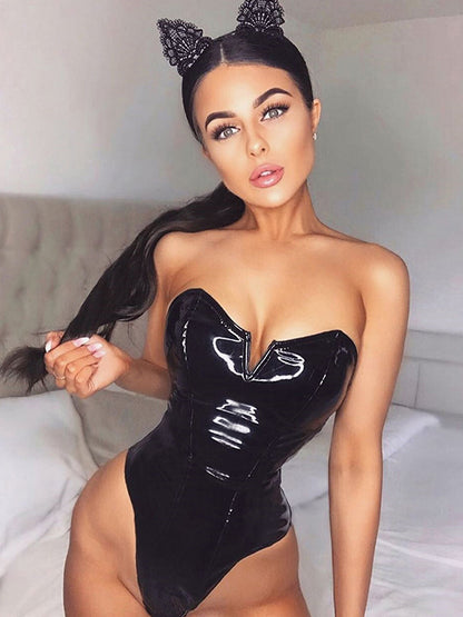 Sleeveless Backless Solid Color Zipper Tube Bodysuits