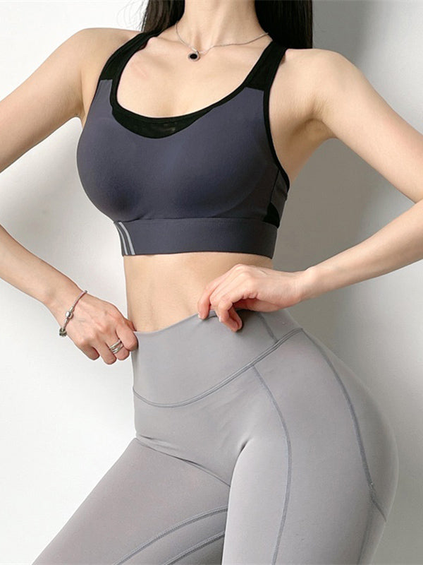 Color-Block Sleeveless Padded Sport Yoga Bra Top