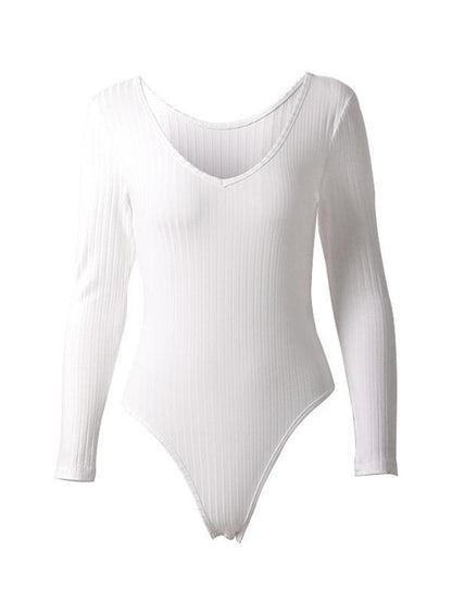 Sexy Solid Color V-Neck Long Sleeves Bodysuits